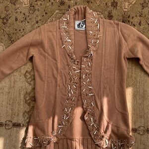 Storybook Knits Tan Cardigan with Beaded Details